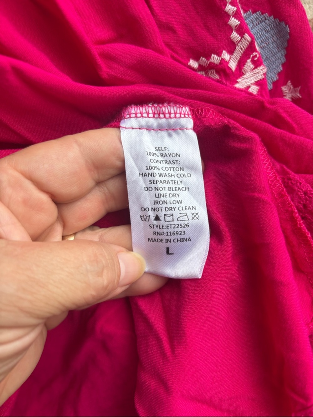 Easel Embroidered Boho Peasant Top - Pink - Picture 6 of 8